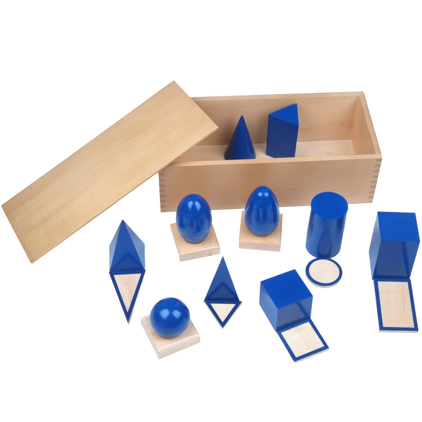 Geometric Solids with Stands, Bases and Box – IFIT MONTESSORI SENSORIAL MATERIAL