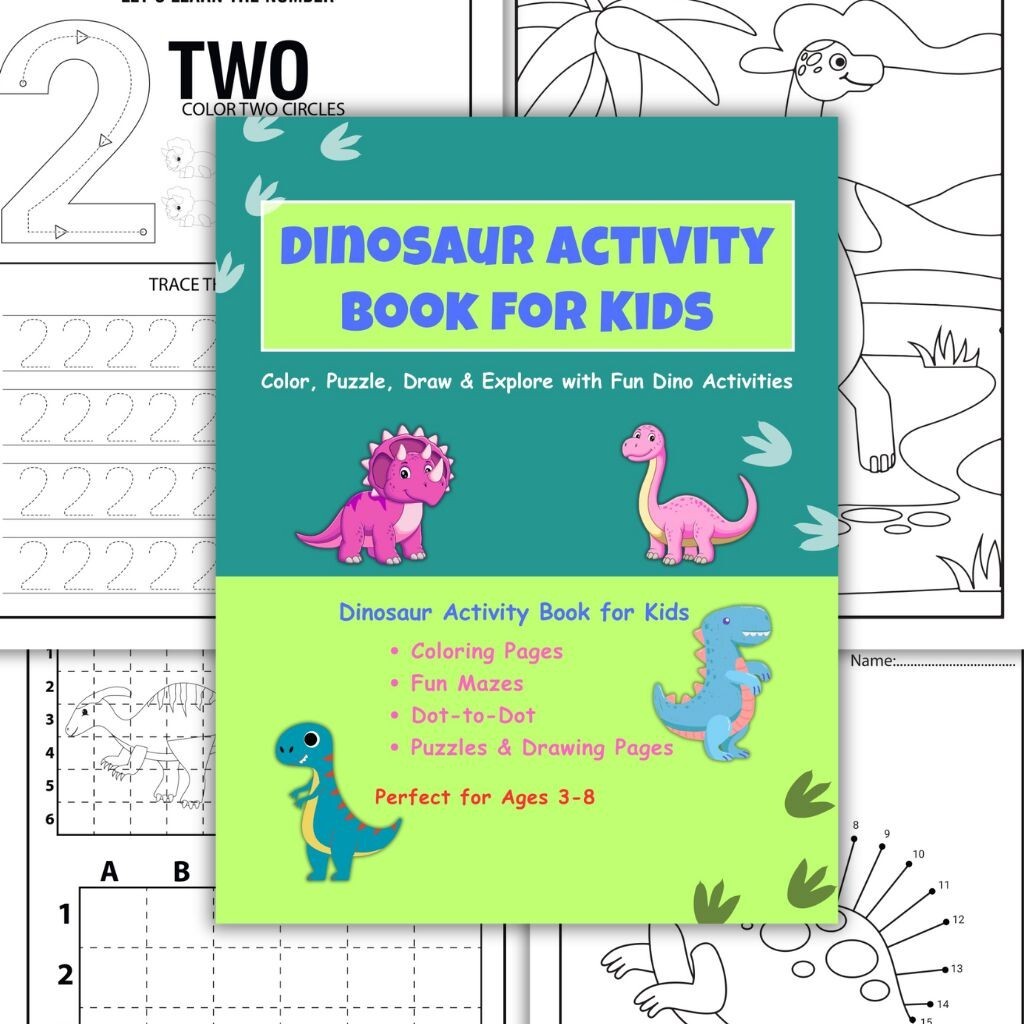 Dinosaur Activity Book for Kids – Printable Fun with Coloring, Mazes & More