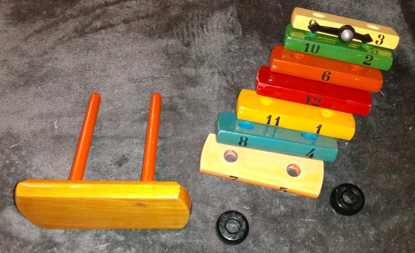 Vintage Kouvalias Wooden Toy Clock Building Block Bright Colors Learning Toy