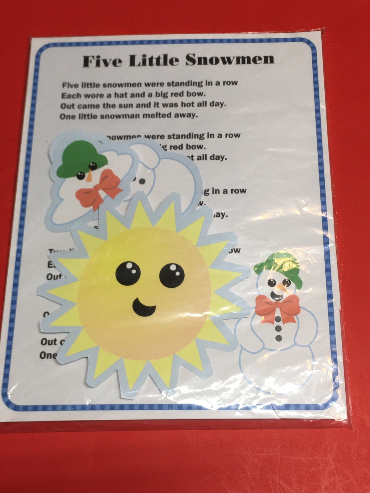 FIVE LITTLE SNOWMEN – LAMINATED – FLANNEL FELT STORY and PIECES