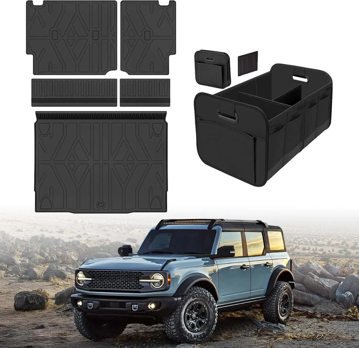 Cargo Trunk Mat with Backrest Mats for Ford Bronco 4 Door 2021-2025 2026,All Wea