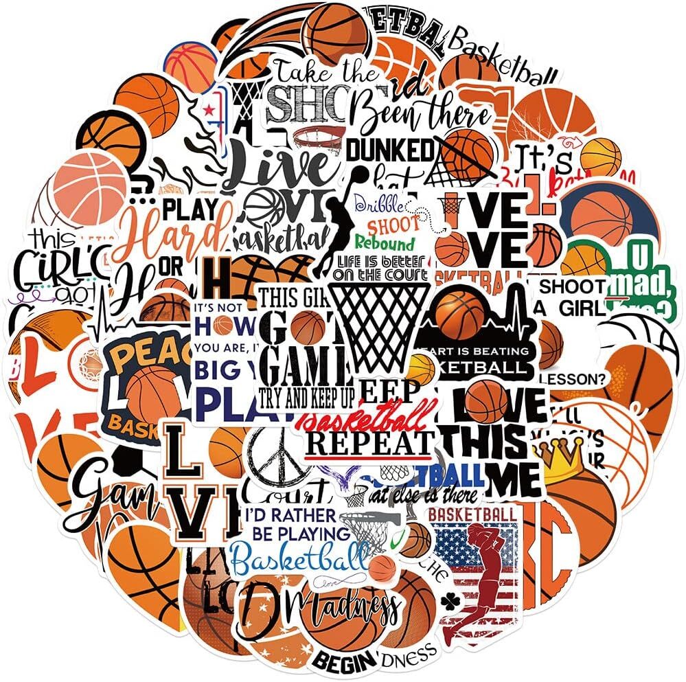50Pcs Basketball Sticker for Adults Vinyl Waterproof for Water Bottles,Laptop,