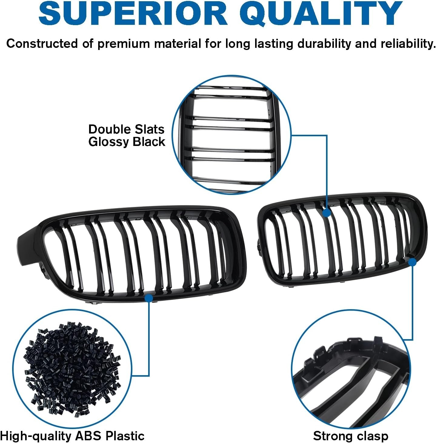 F30 Black Kidney Grille – Double Slats, Compatible with 2012-2018 BMW 3 Serie…