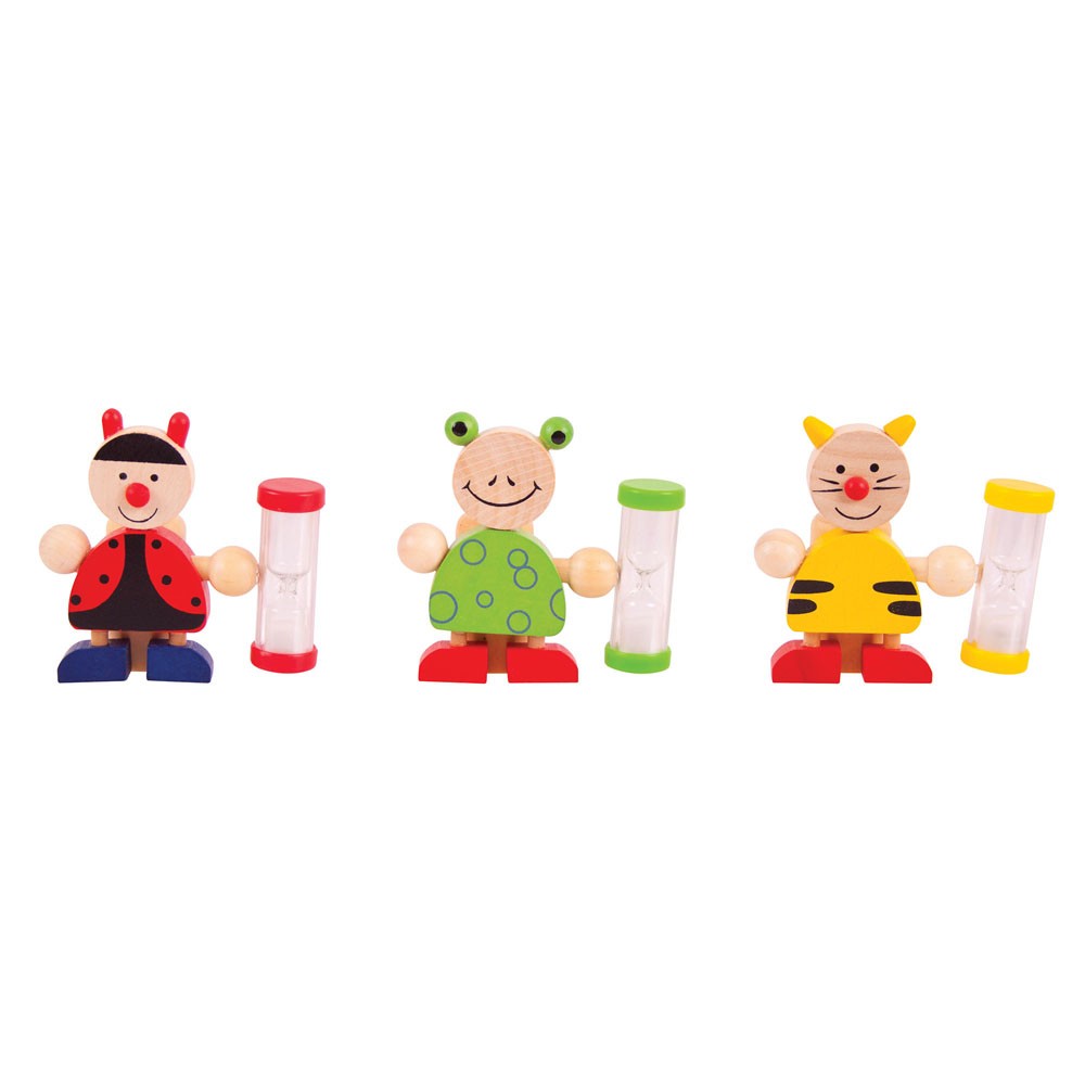 Bigjigs Toys Wooden Animal Tooth Brush Timers (Pack of 3) Teeth Cleaning Time