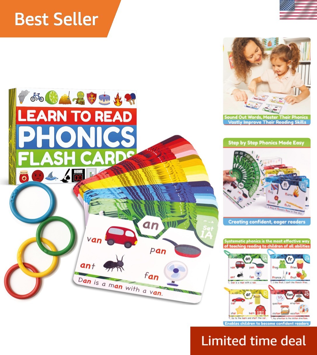 Master Phonics with 62 Flash Cards – Ideal for Ages 4-8 – Fun Learning Tool