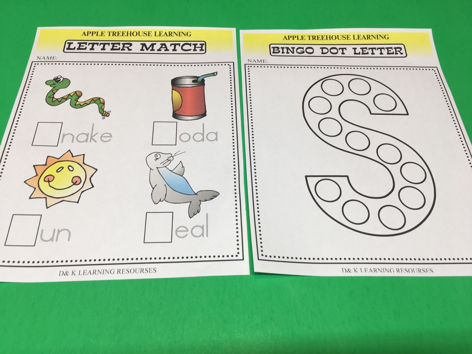 Letter Ss – Apple Treehouse Worksheets – Preschool Teaching supplies 20pgs