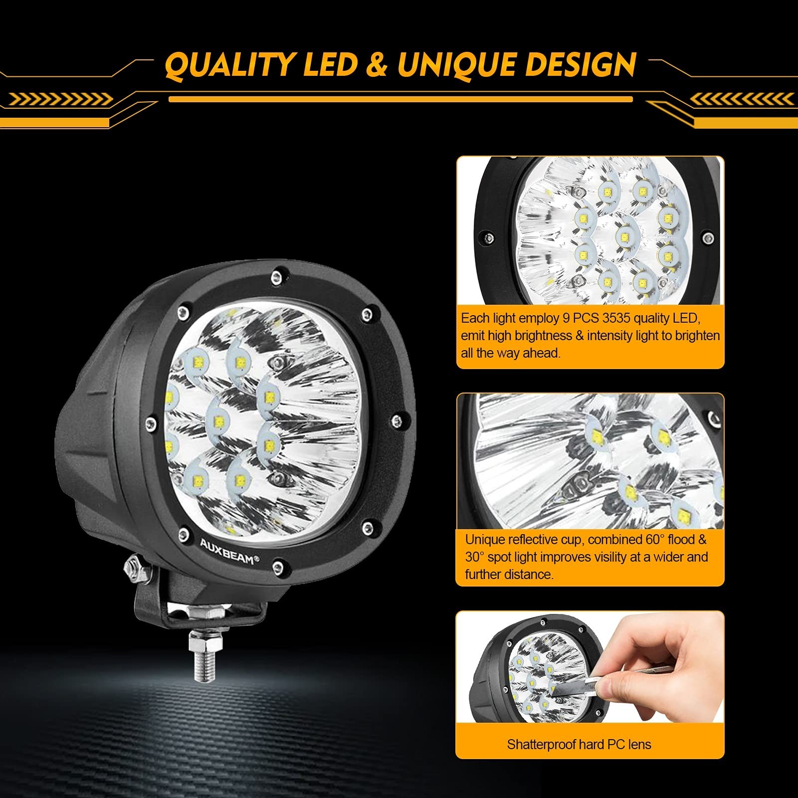Auxbeam 4″ Round Offroad Light Pods, 6 Modes Amber White Fog Lights Strobe Li…