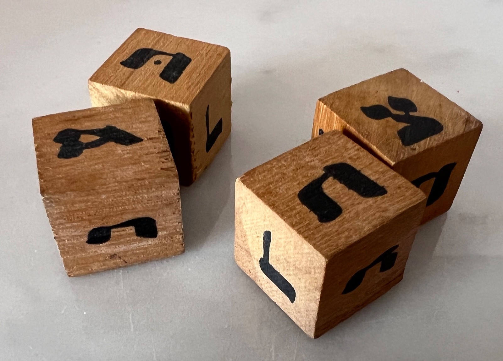 Four Vintage Hebrew Alef-Bet Wooden Blocks – for educational, game or craft use