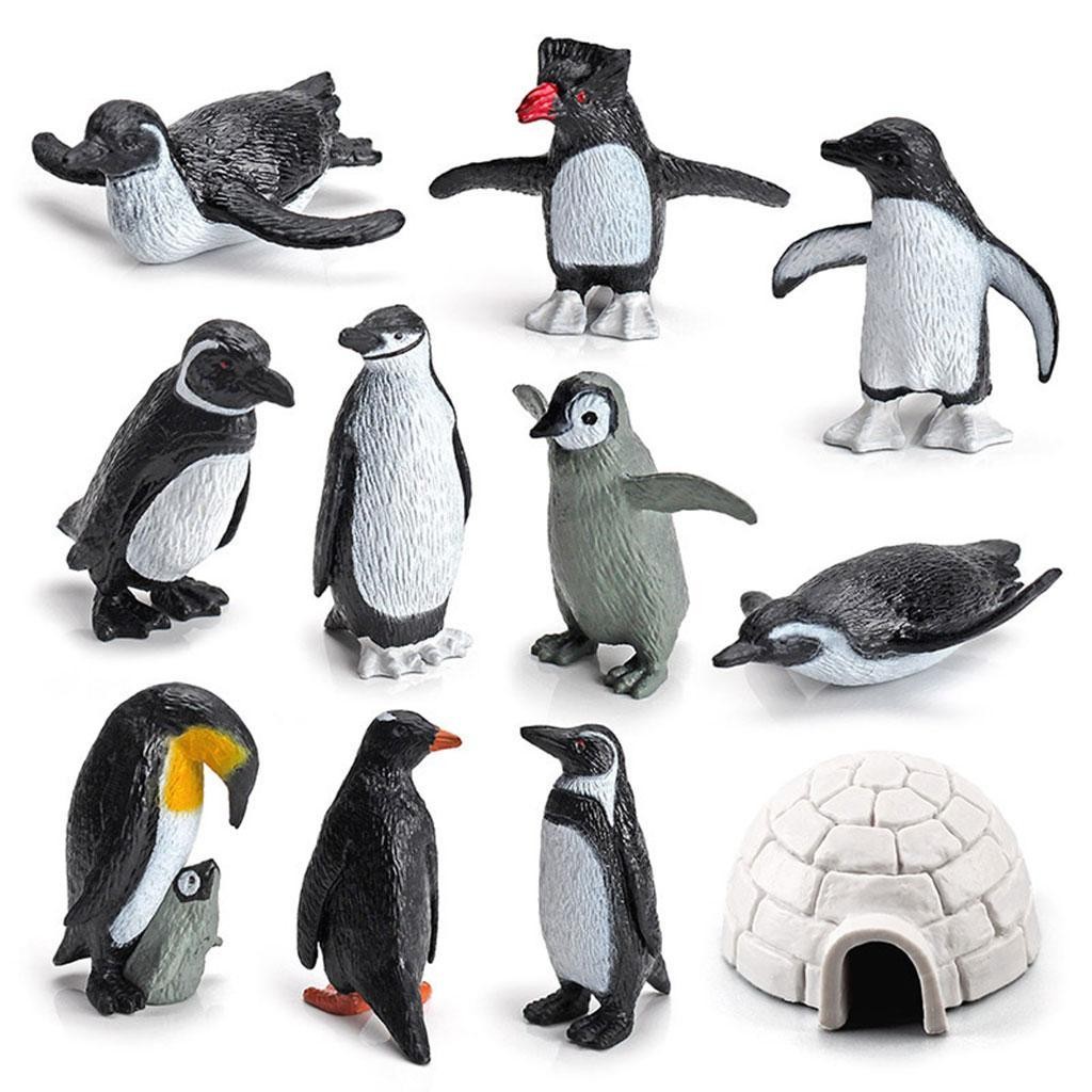 11 Pieces PVC Simulation Ocean Animal Penguin Toy Tabletop Decoration Polar