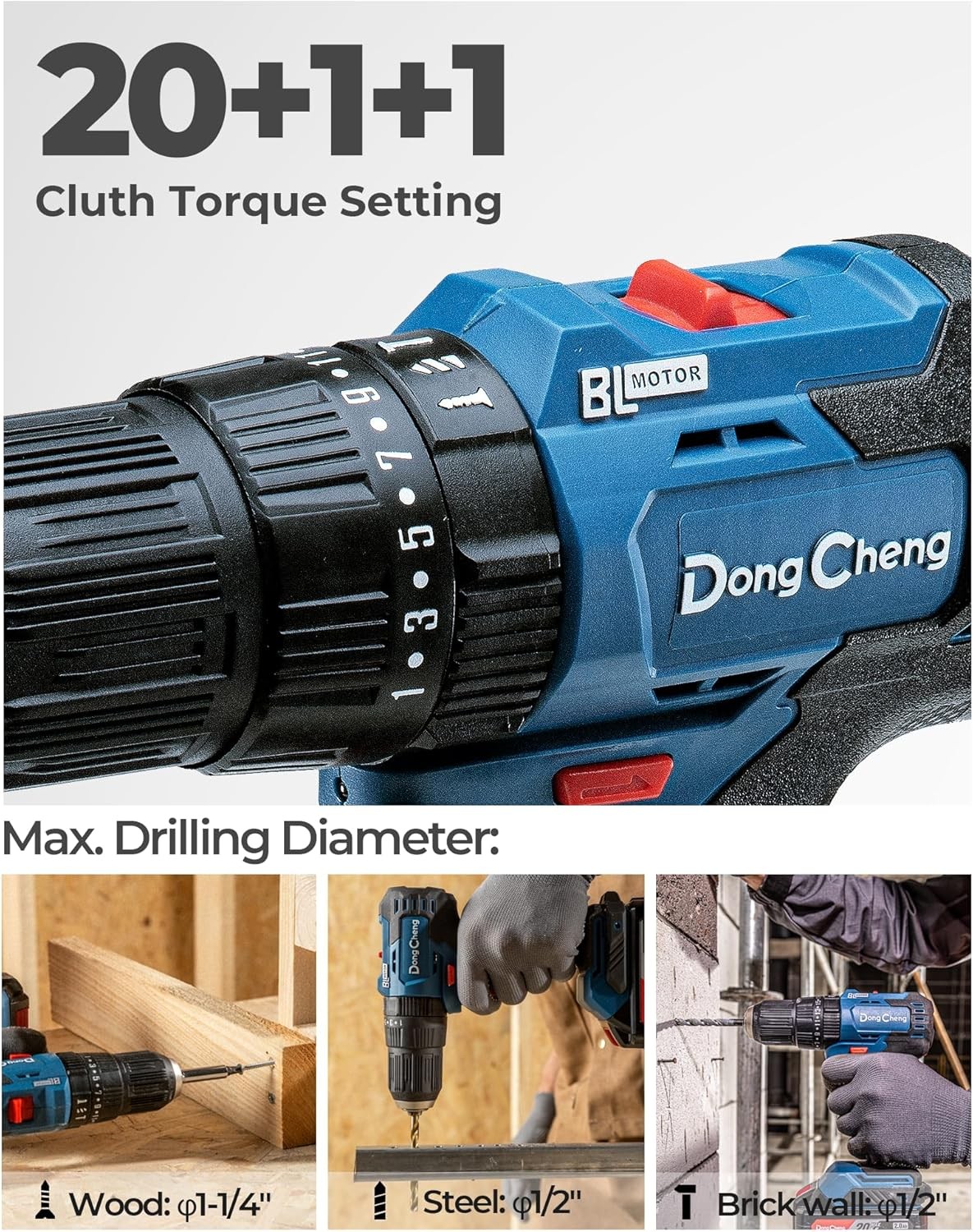 Dong Cheng 20V Brushless Heavy-duty Impact Drill, 443 in-lbs, 27000 IPM