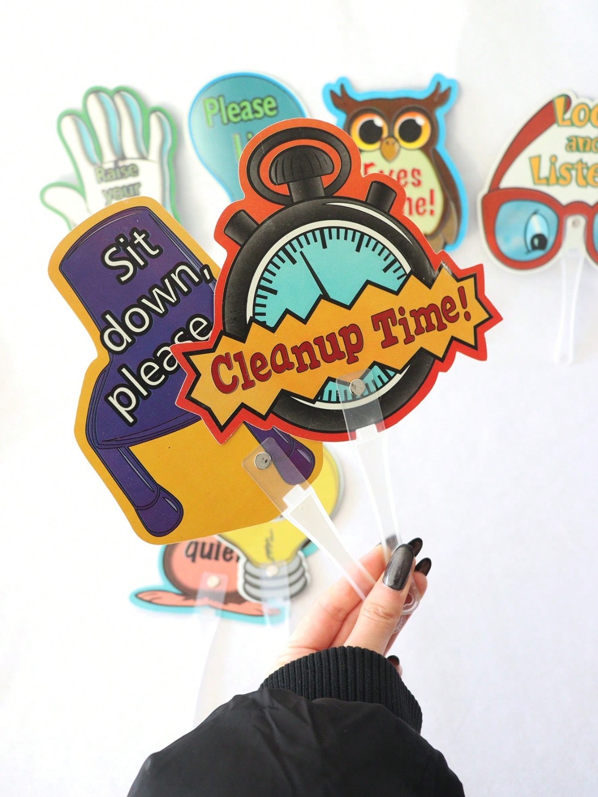 8pcs Classroom Rules Handheld Teacher Signs Double-Sided Instruction Boards Kids