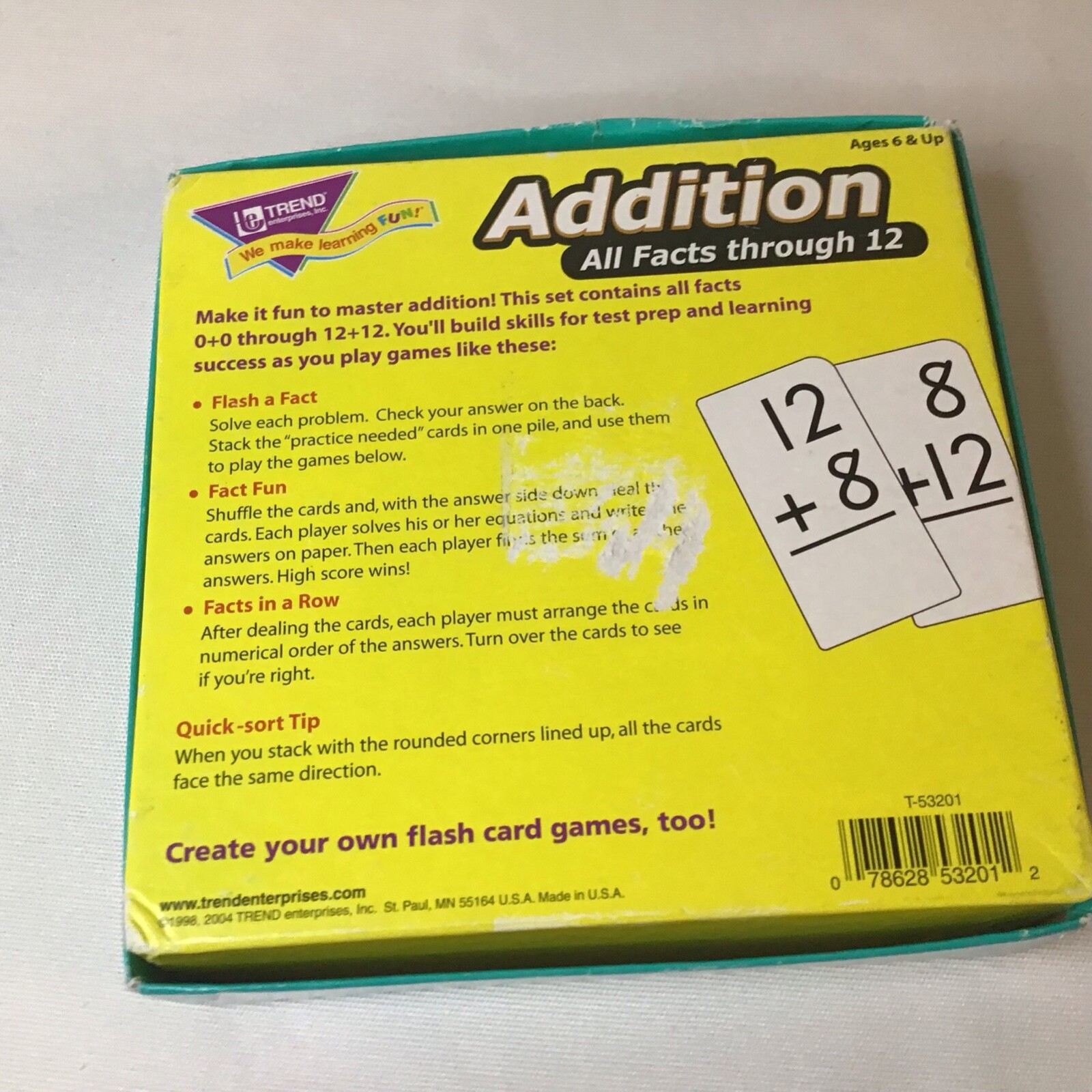 Trend Brand Subtraction Flash Cards Ages 6 Up Preowned All Facts Through 12