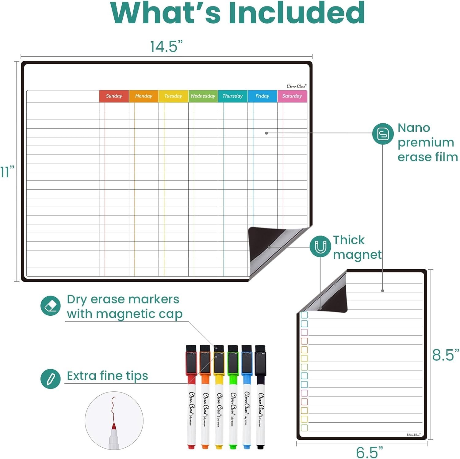 Organize with Style: 14.5”x11” Magnetic Chore Chart + List Board & Markers