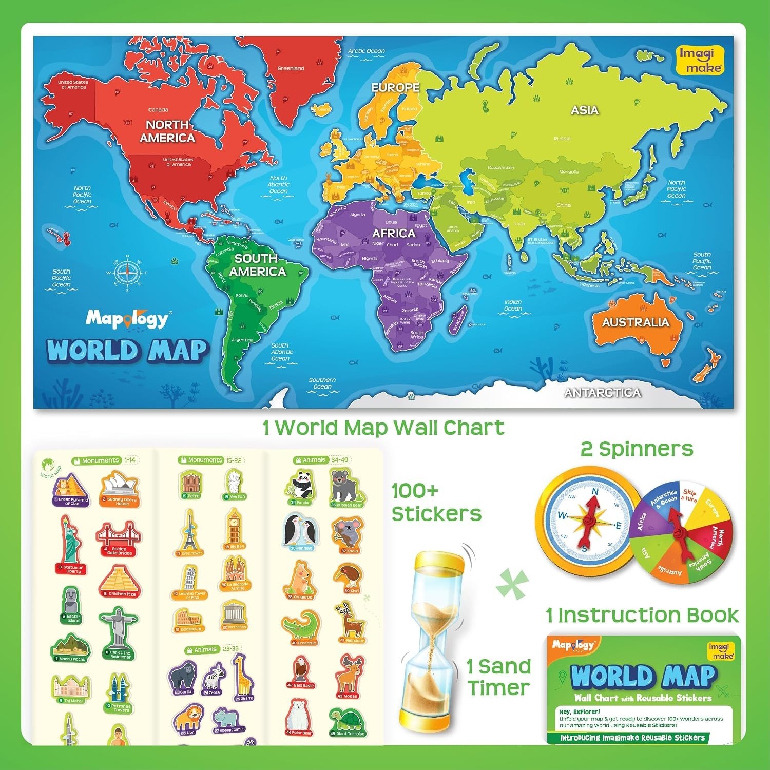 Imagimake Mapology World Map with Reusable Stickers | Educational Toy | Learning