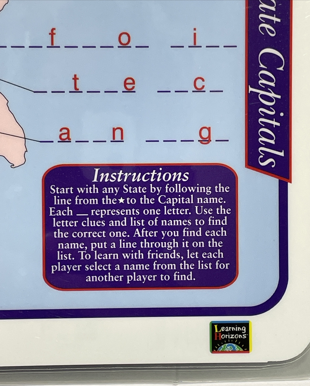 Placemat United States Lets Learn The State Capitols Edu. 93-98 Edumat USA