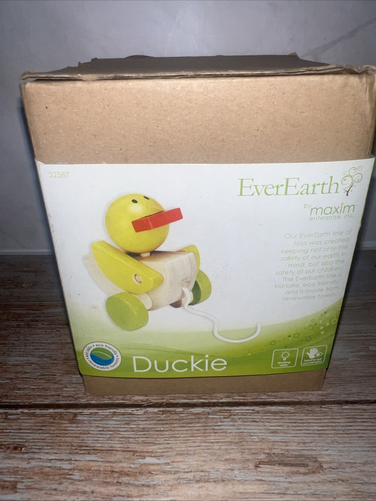 2009 Everearth Pull Along YELLOW DUCK RARE wooden Toddler/Baby Toy Ever Earth~
