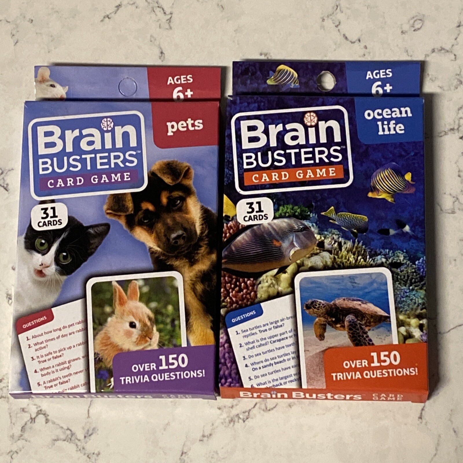 Lot Of 2 Brain Busters Gaming Cards complete – 31 Cards Each – Pets, Ocean Life