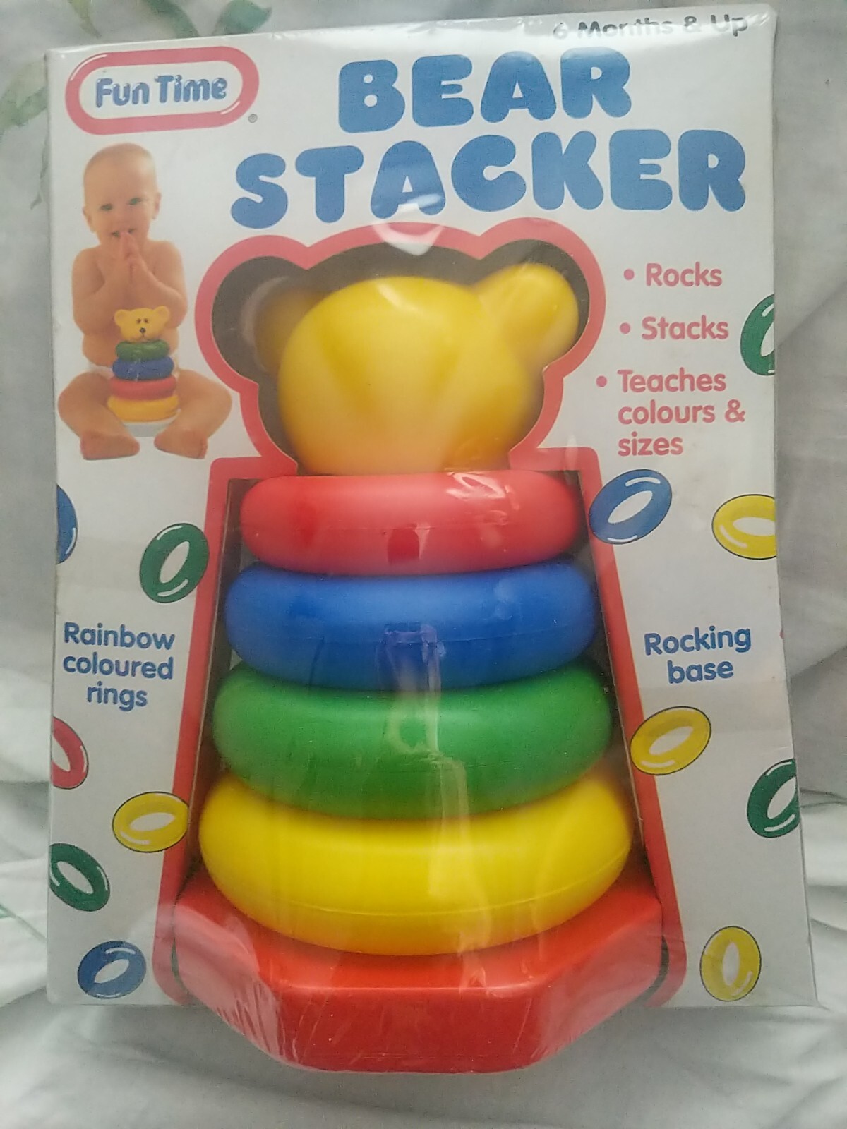 Fun Time Bear Stacker Rainbow Color Rings Toy 6 Months & Up