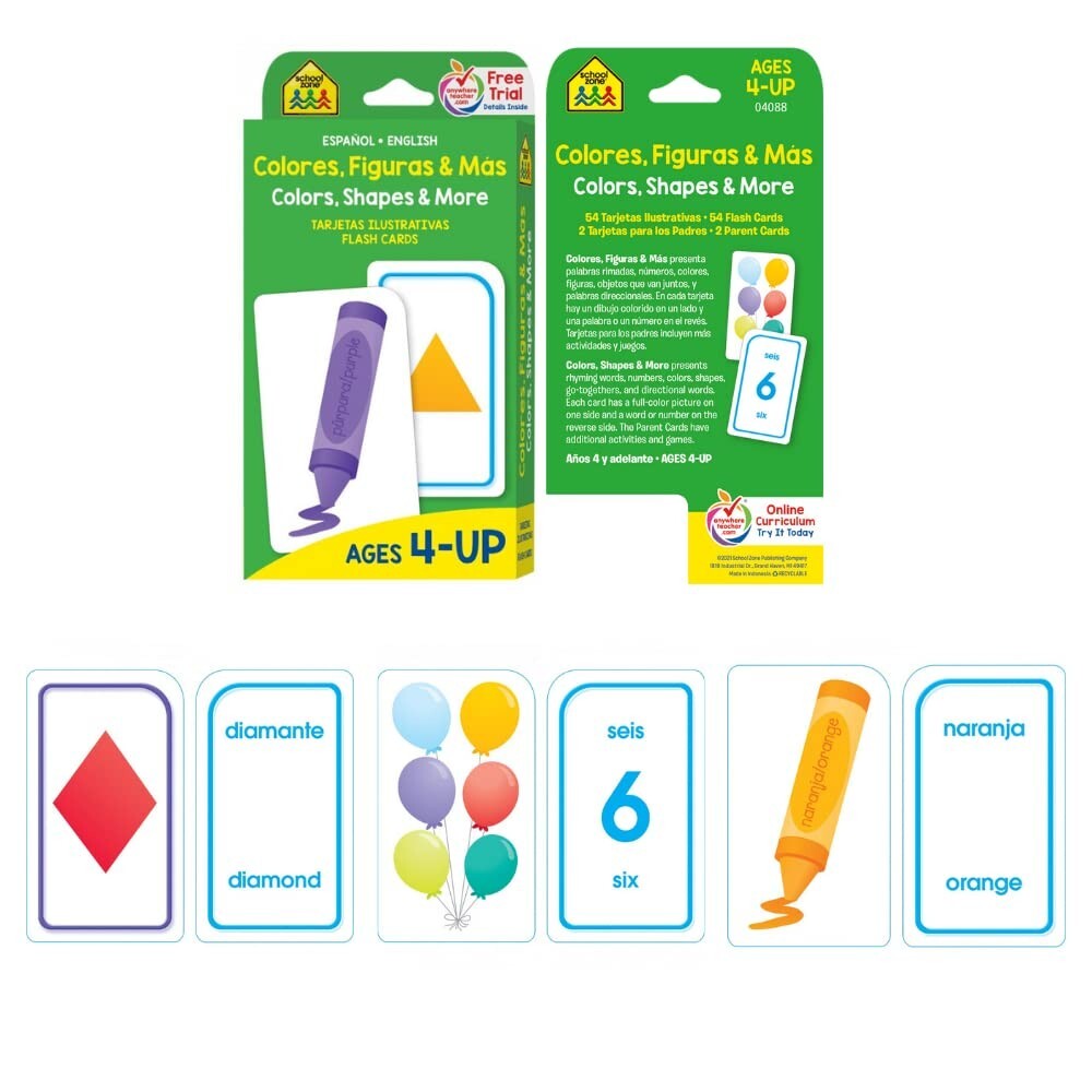 Spanish English Flash Cards Bilingual Vocabulary Phrases Numbers for Kids 4 Pack