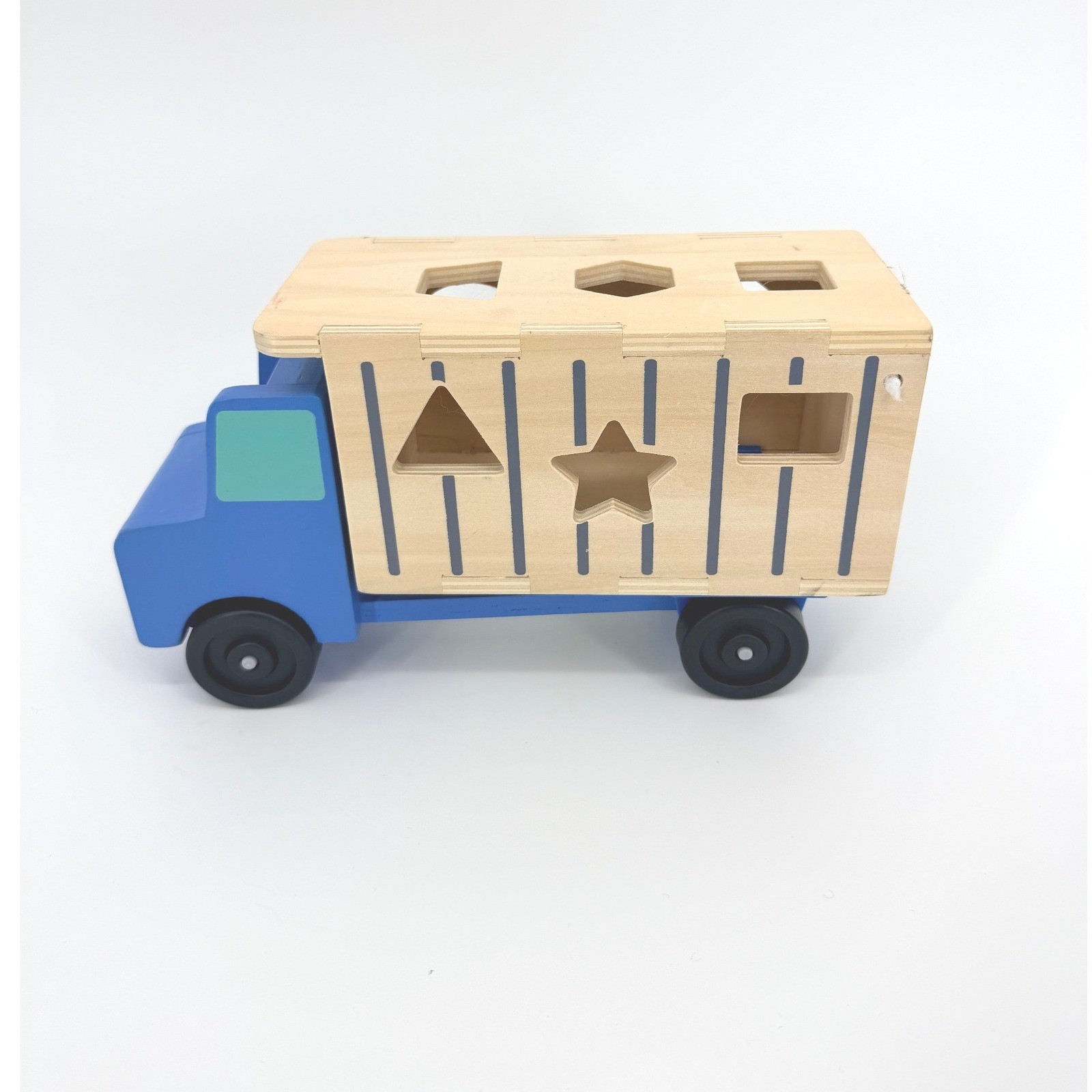 Melissa & Doug Wooden Shape Sorting Dump Truck Blue Natural Wood Toy *Truck Only