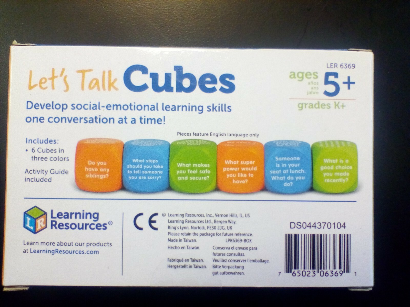 Learning Resources Let’s Talk Cubes 6 Pcs in 3 colors LER 6369 ages 5+/grades K+
