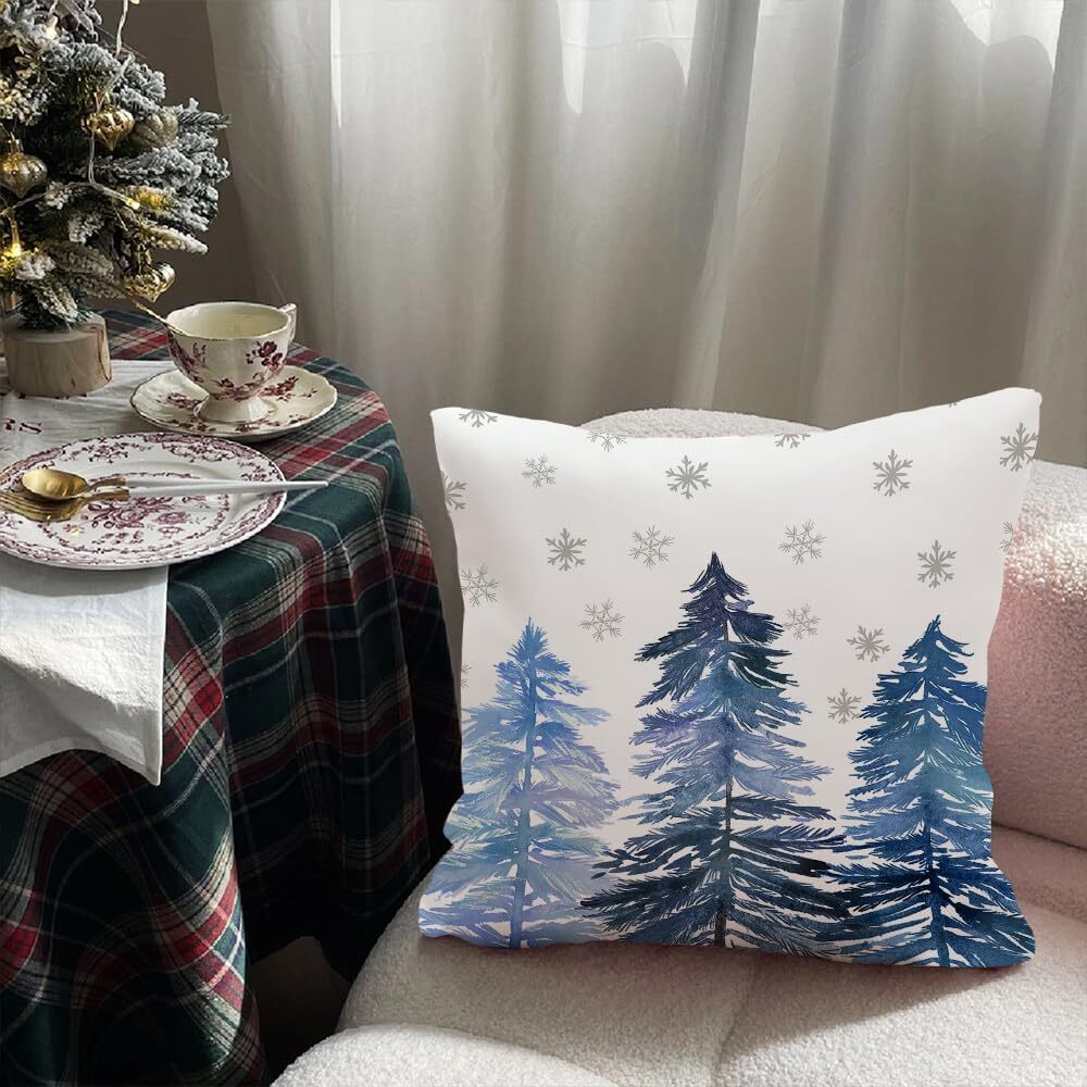 AACORS Christmas Pillow Cover 18X18 Inch Christmas Trees Snowflake Decorations