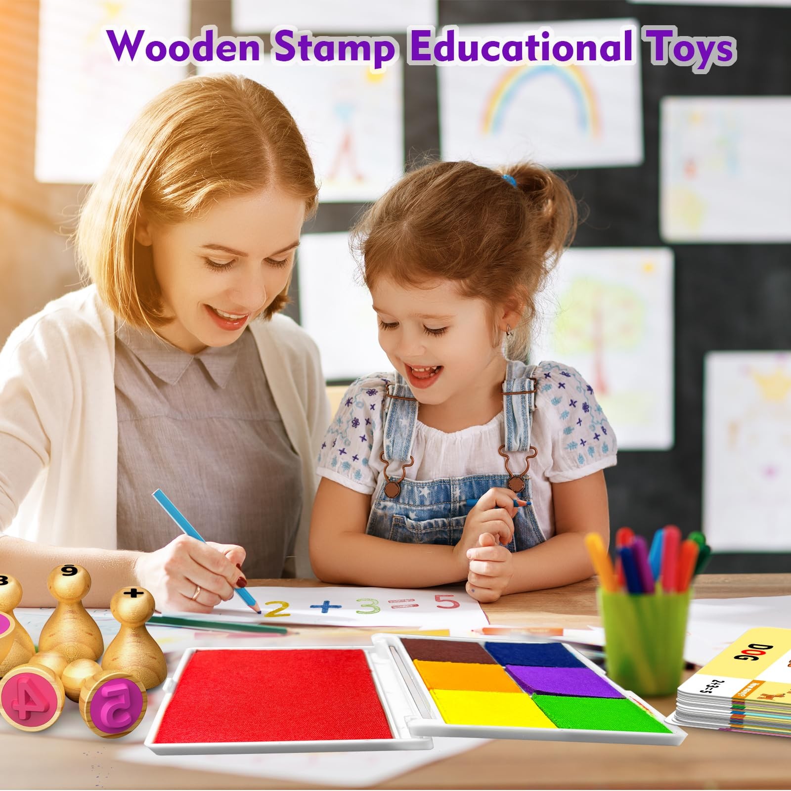 Wooden Alphabet Number Stamp for ,Montessori Learning Toys for 3 4 5 Year Old…