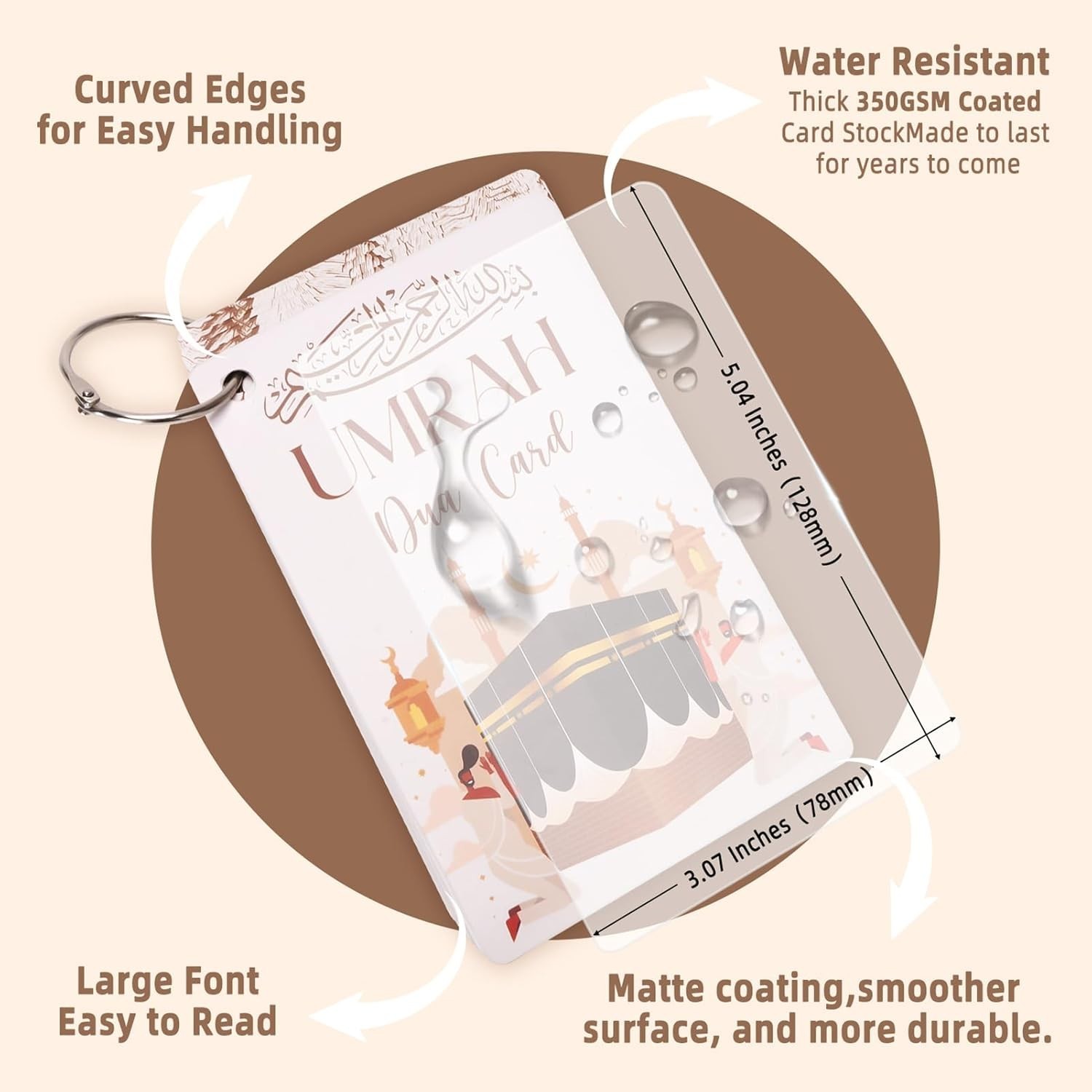 Umrah Dua Cards with Lanyard – 21 Flashcards Step-by-Step Medium, White