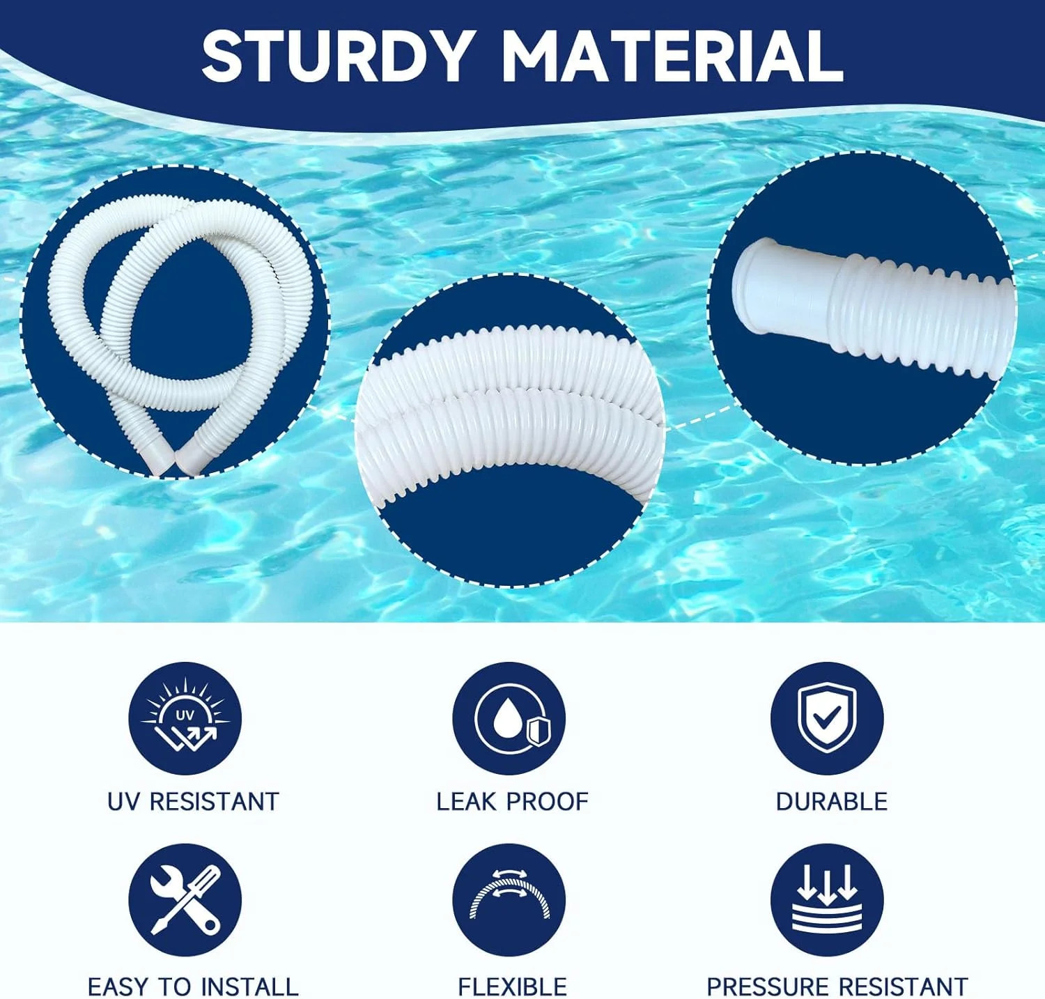 Pool Hoses for Above Ground Pools, 2 Pack 1.25 x 59 Inch Pool Filter Pump Hoses,