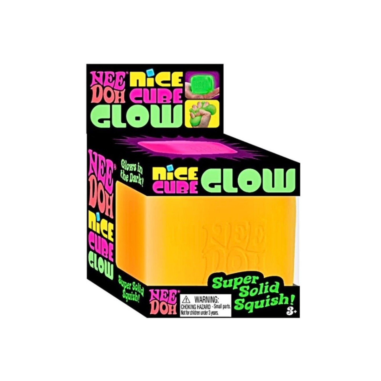 NeeDoh Nice Cube Glow – ORANGE, 1 pc-Super Solid Squish Fidget Sensory Toy – NIB