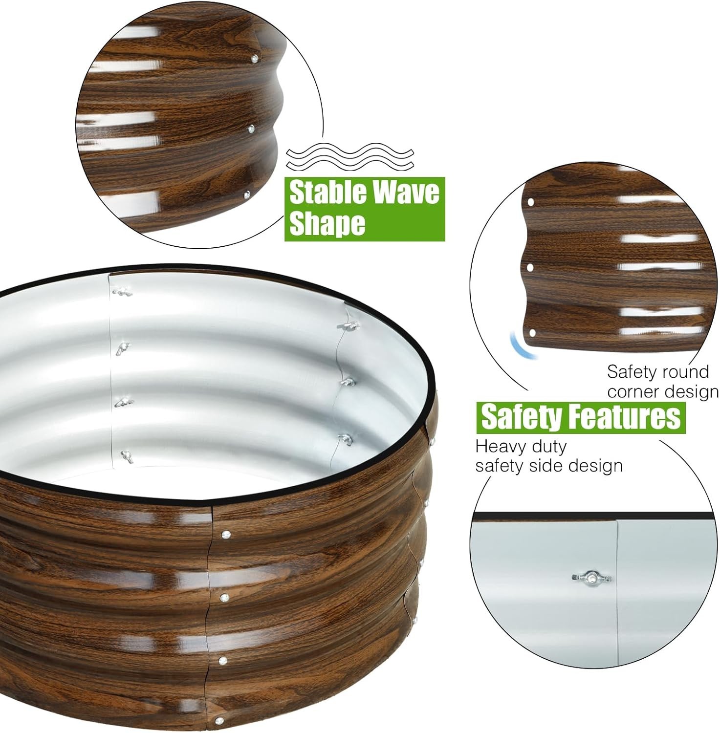 3 Pcs 2x2x1ft Round Galvanized Raised Garden Bed Kit Outdoor Metal Planter Box