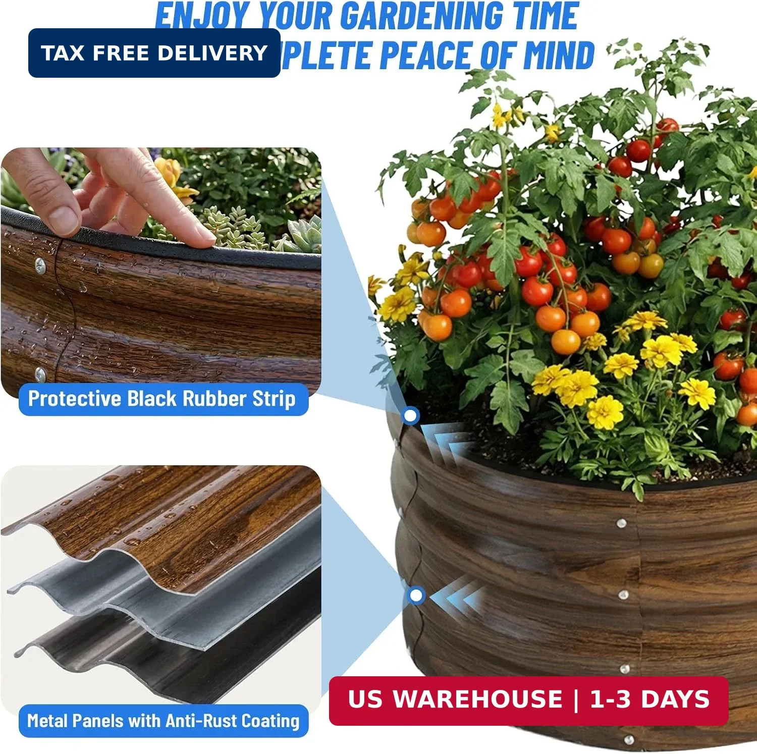 SnugNiture 2x2x1ft Round Galvanized Raised Garden Bed Kit Outdoor, Metal Planter