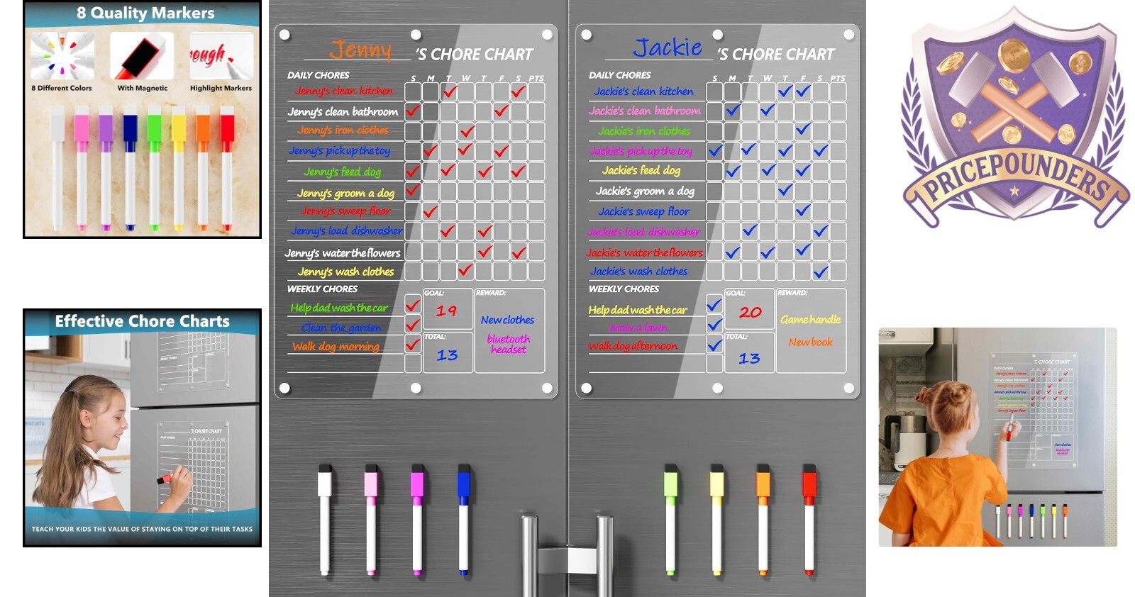 Acrylic Chore Chart 15×11 Magnetic Weekly Dry Erase Board for Kids Home Use