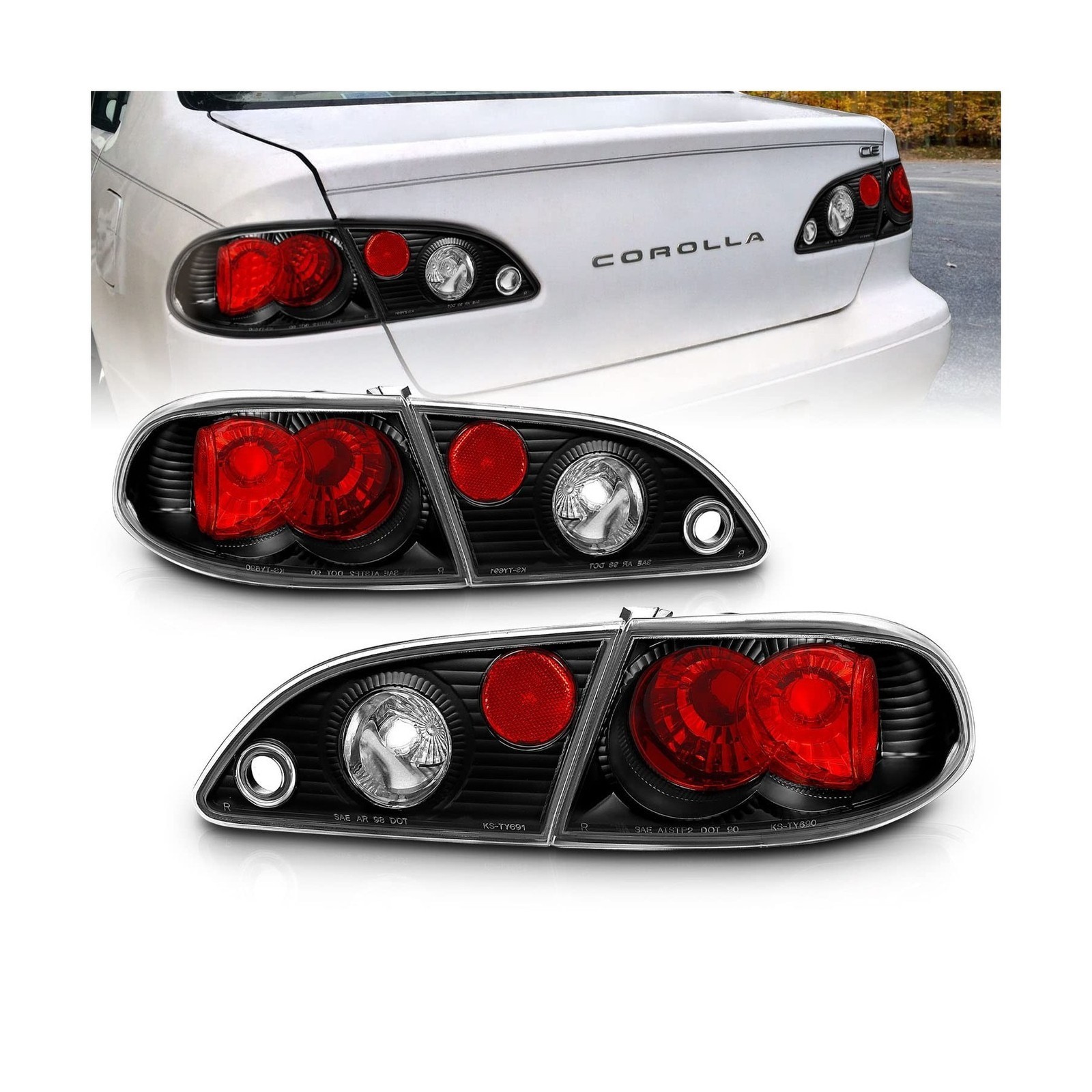 Black Tail Lights Pair Fit For Toyota Corolla 1998-2002 – Brake Lamps