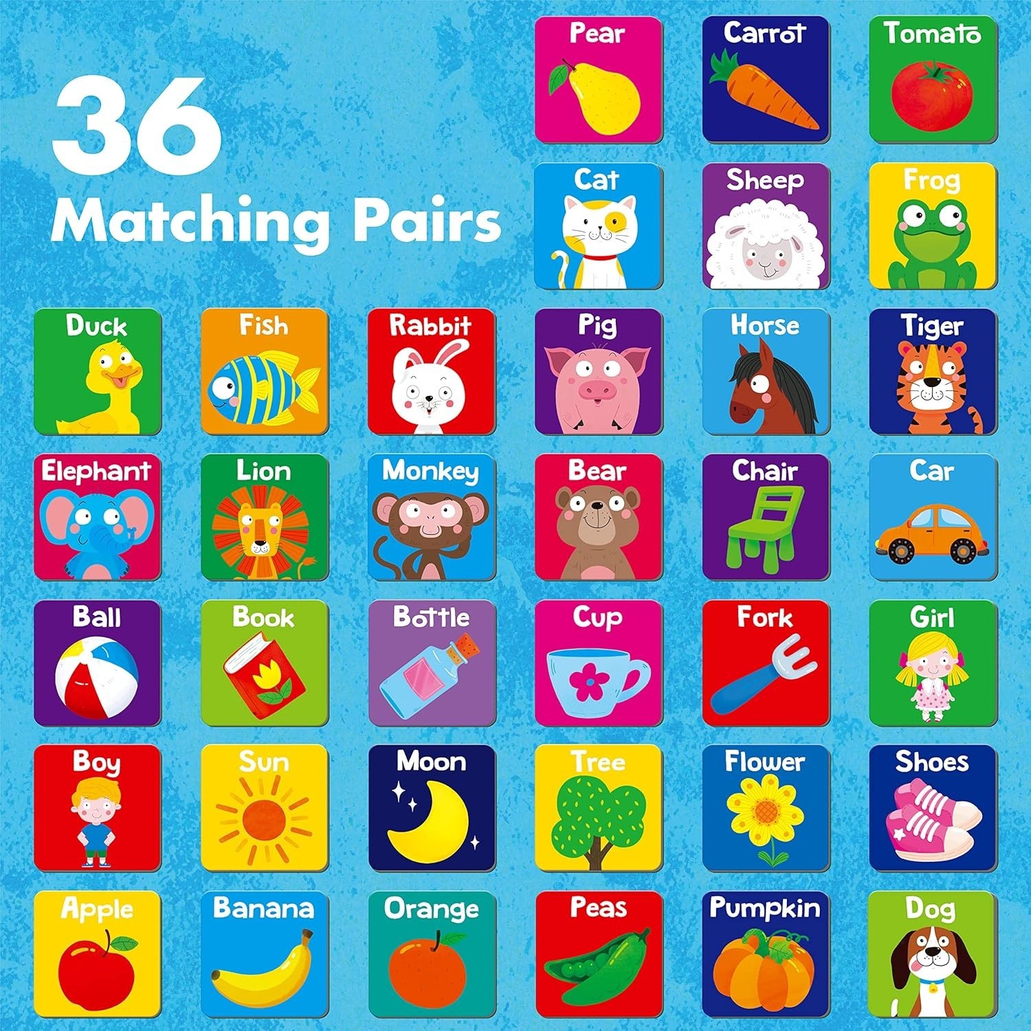 Memory Matching Game, 72 PCS First Words Matching Cards for Toddlers 36 Pairs…