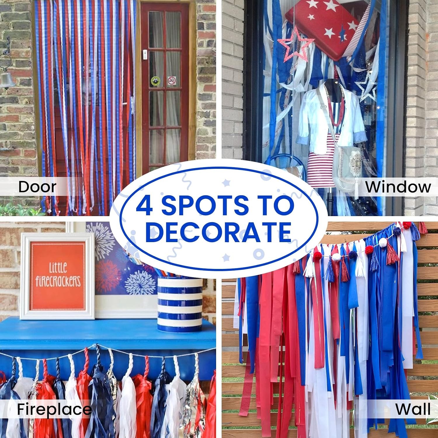 PartyWoo Patriotic Red White and Blue Crepe Paper Streamers 6pcs 492ft Pack of R