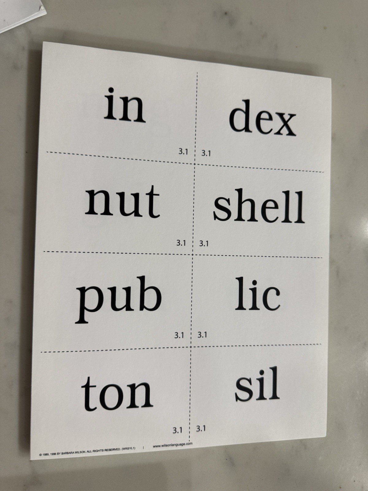 Wilson Reading System Syllable Cards Steps 3-6 Reading Cards, New, Third Edition
