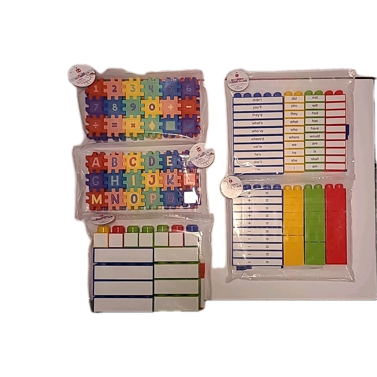 Lot Of 5 Learning Blocks Puzzles 1 ABCs, 1 Numbers, 2 Words, 1 Math Age 4 +