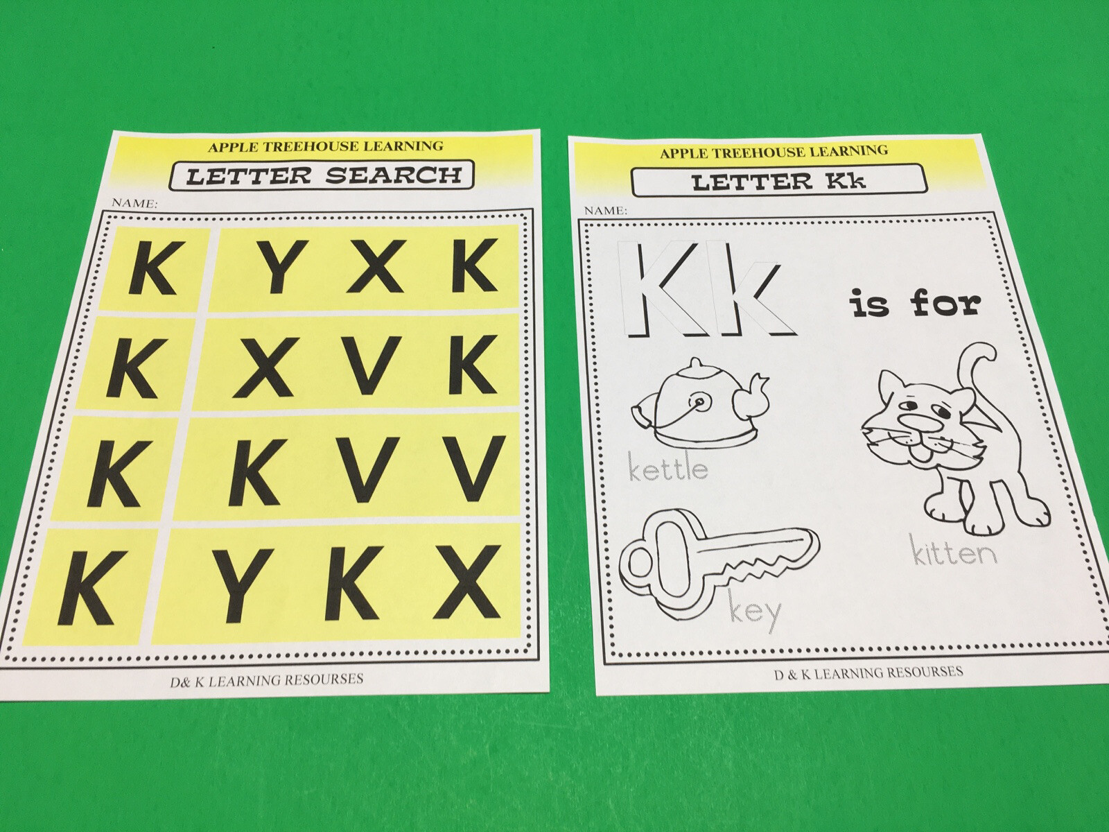 Letter Kk – Apple Treehouse Worksheets – Preschool Teaching supplies 20pgs