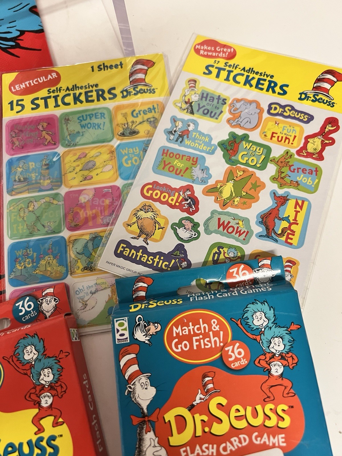 Dr Seuss Learning Bundle 3 Tote Bags Flash Cards ABC Numbers Stickers Classroom