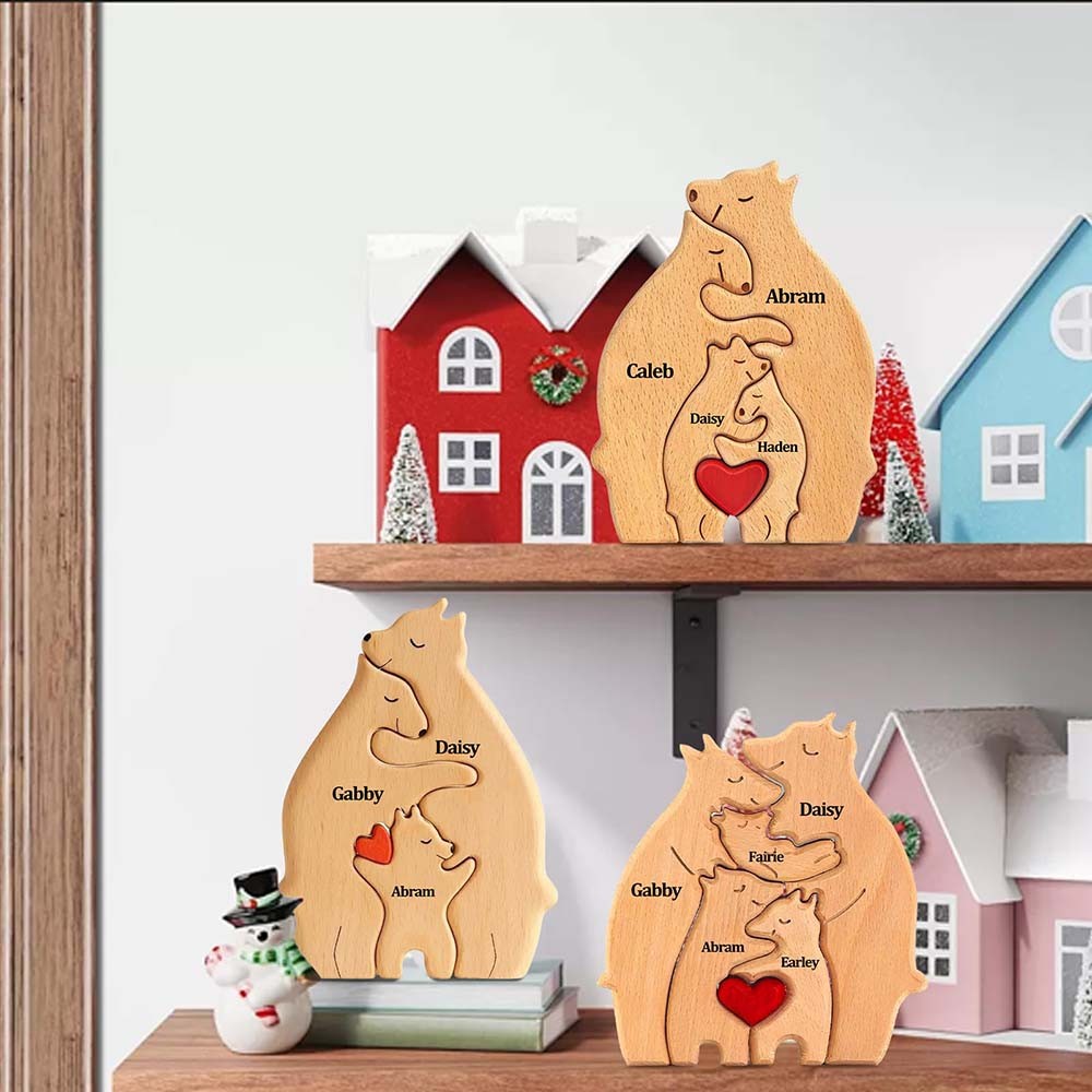 Playful Unique Eco-Friendly Lightweight DIY Bear Family Wooden Puzzle Decoration