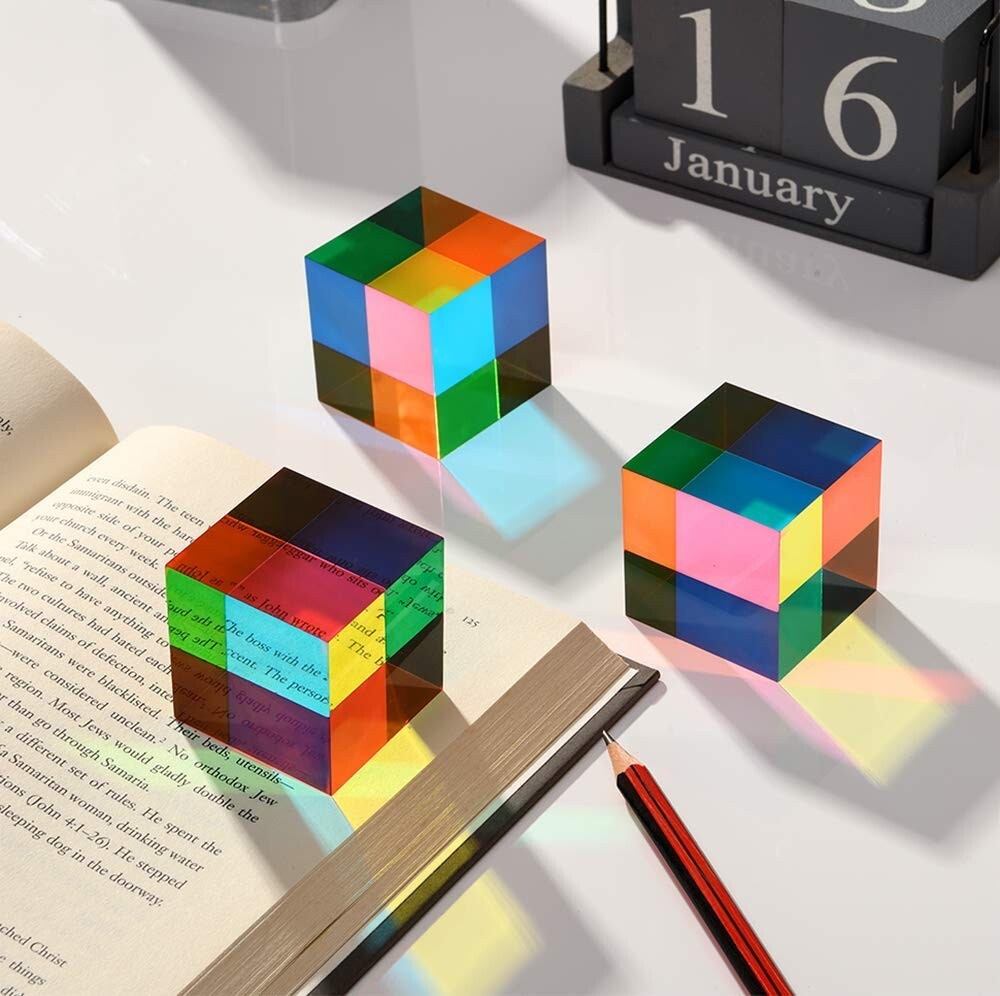 Cubo de colores para mezclar, prisma cúbico de vidrio acrílico de 1,6 pulgadas