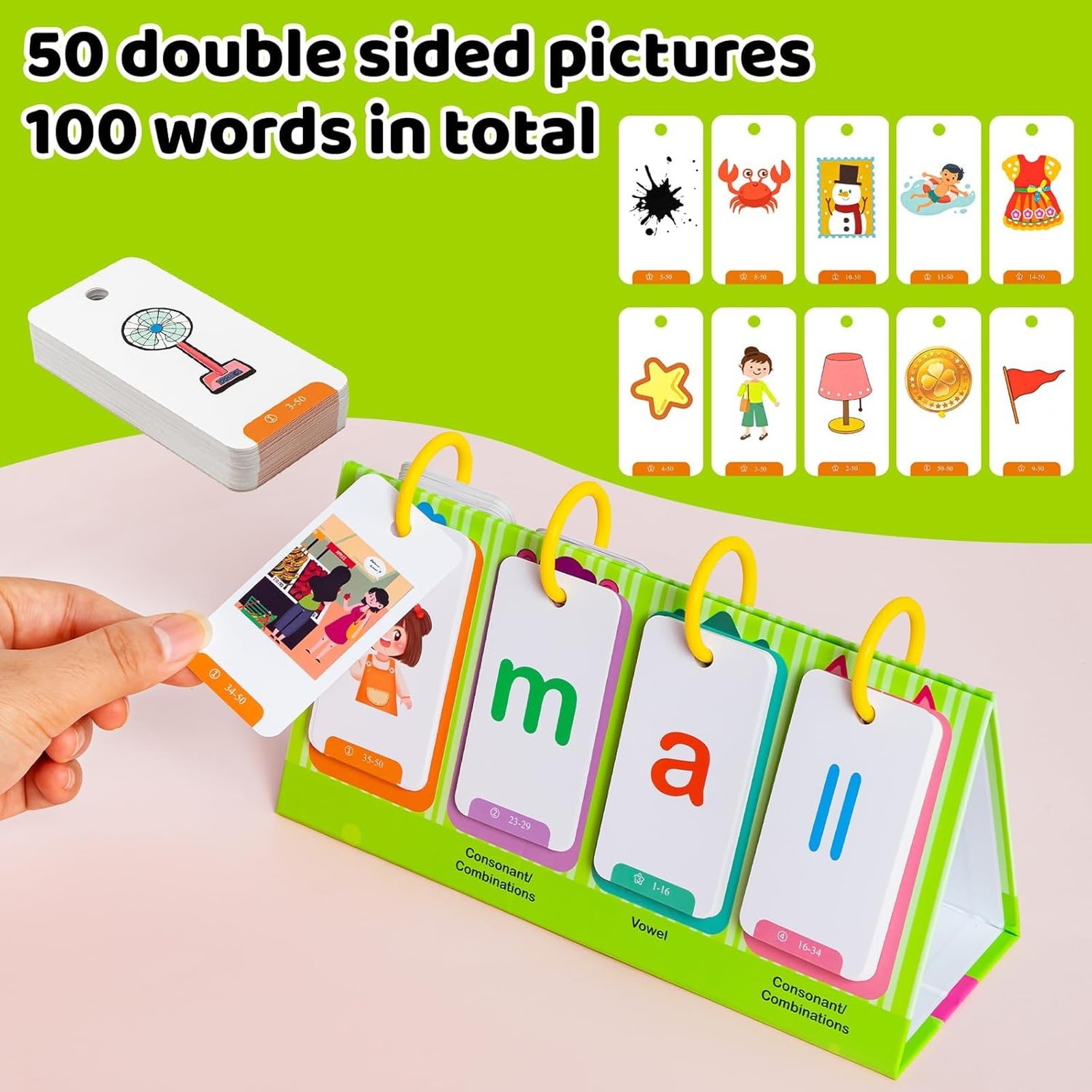 CVC CVCC Words Games Phonics Flash Cards for Preschool Kindergarten Alphabet