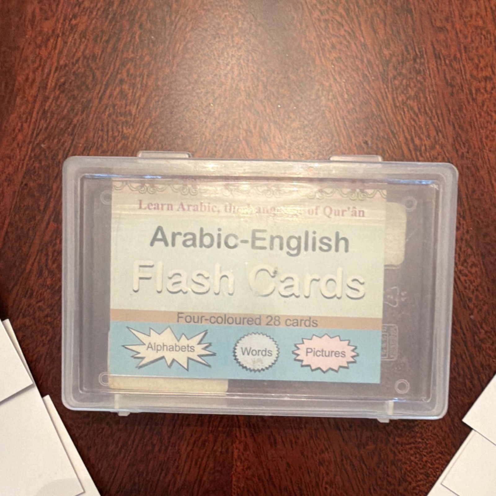 Arabic-English Double Sided Alphabet Flash Cards, 28 Multicolor Cards for Kids