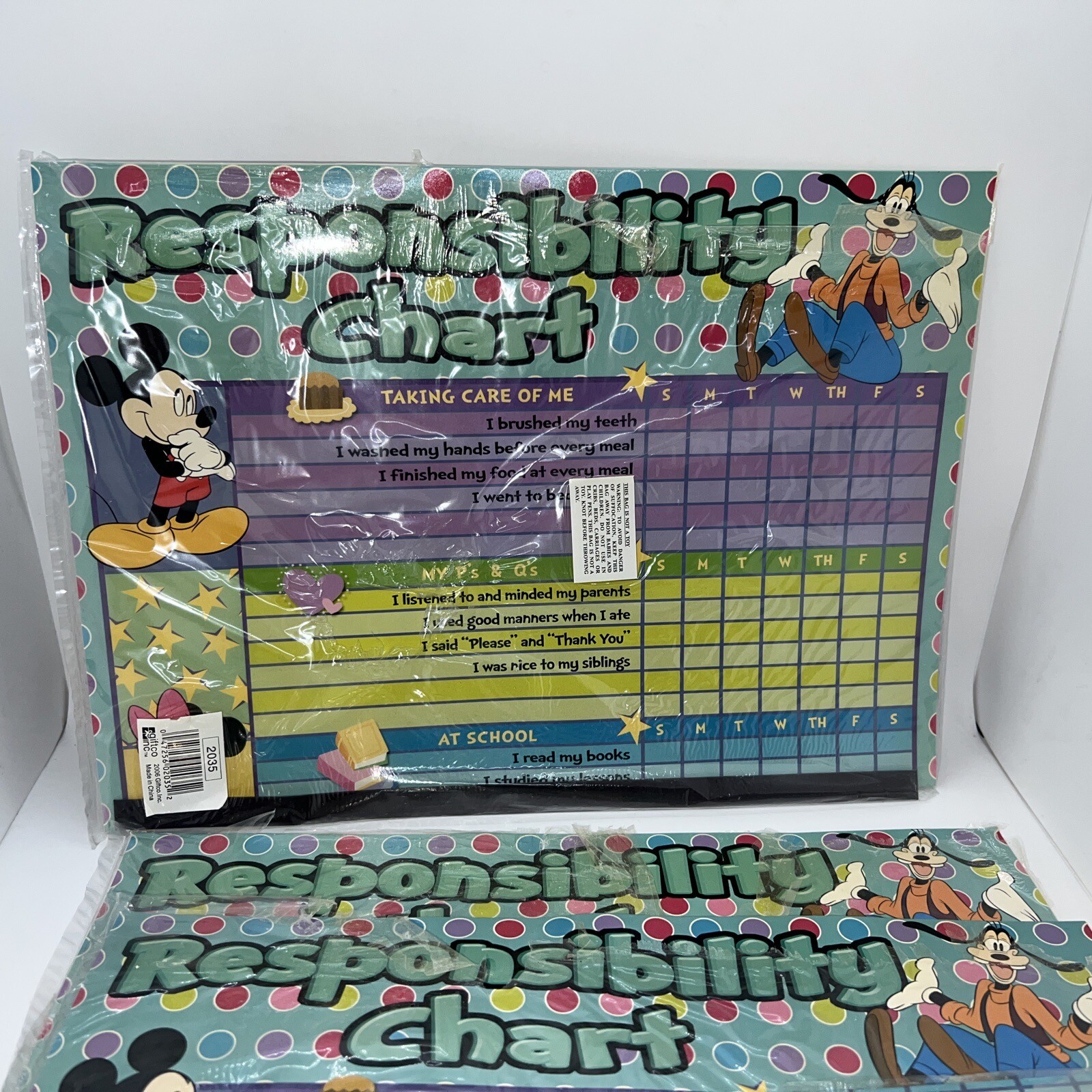 Disney Mickey Minnie Mouse Pluto Responsibility Chore Chart Dry Erase Lot X4
