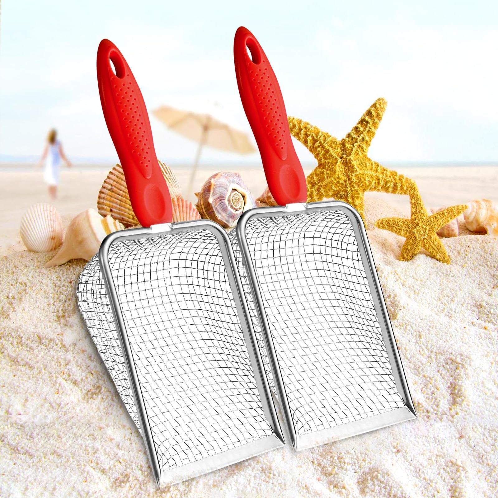 Apidgrowth Beach Mesh Shovel,Sand Sifter Tool for Shell Collecting with Red