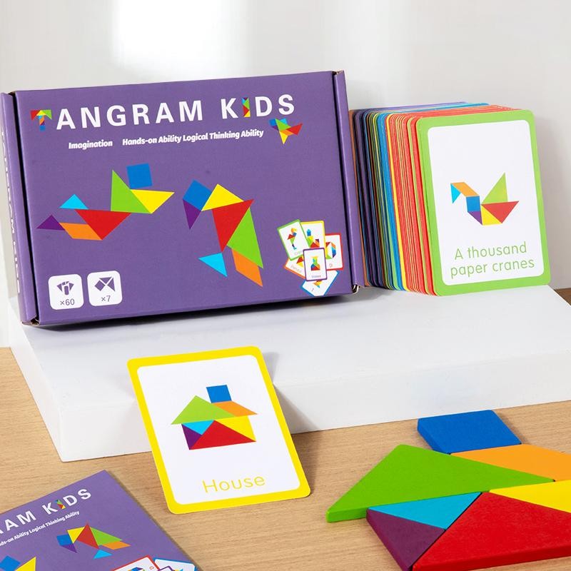 Wooden Tangram Puzzle Montessori Educational Shape Matching Board Game Kids Toy