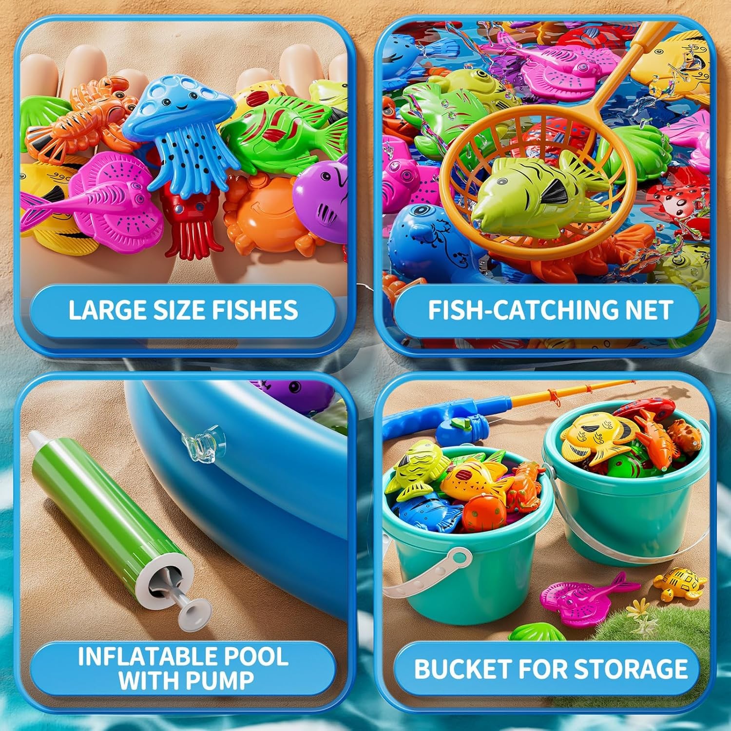 JUKUDAHU Magnet Fishing Toys Game Floating Fish Inflatable Pool Pole Rod