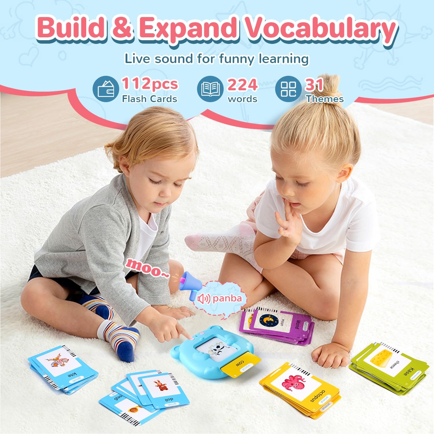 Spanish & English Talking Flash Cards for Toddler, Bilingual Medium