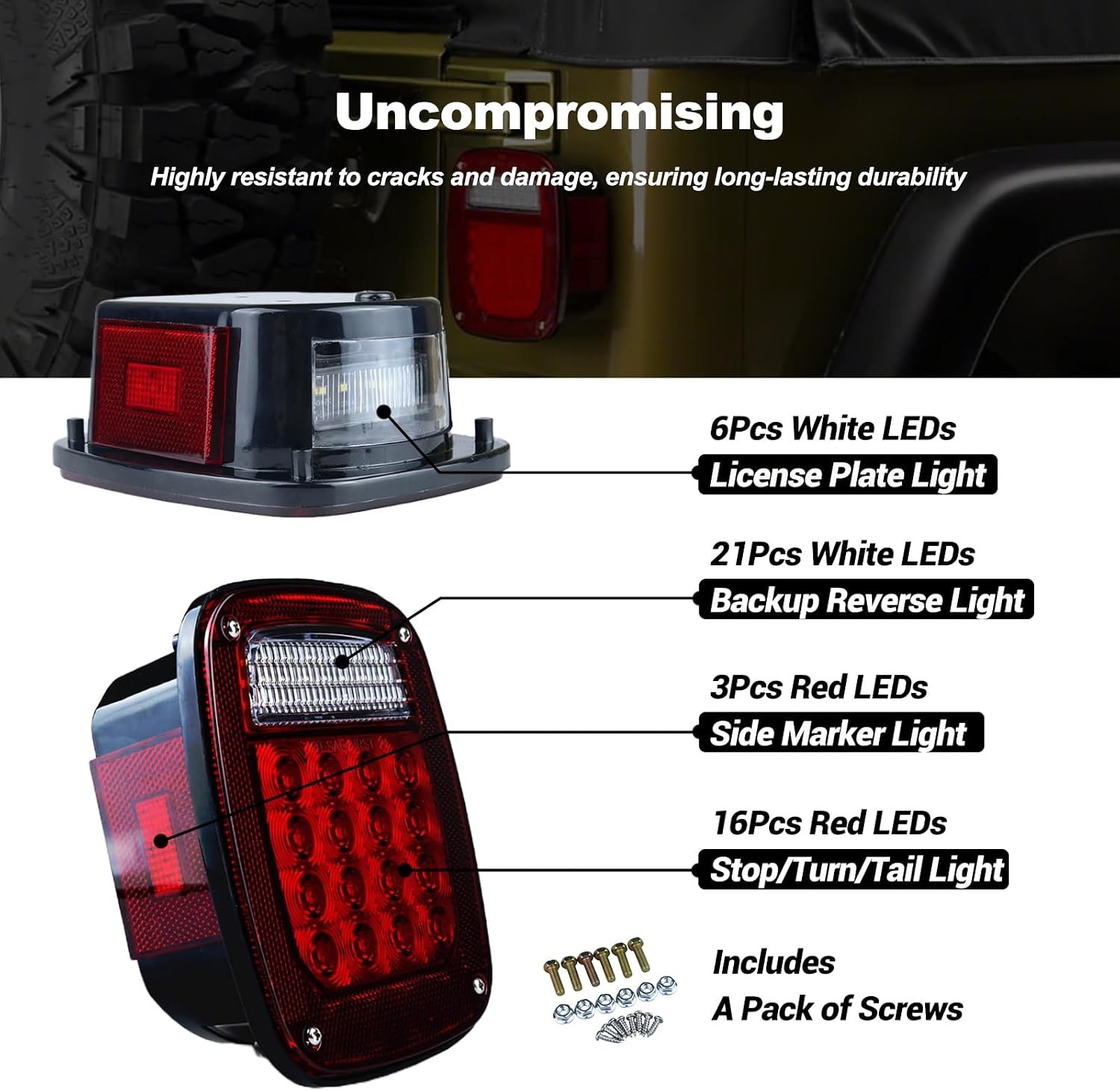 Tail Lights Assembly Replacement for 1979-2006 Wrangler TJ YJ CJ5 CJ7 Red Square